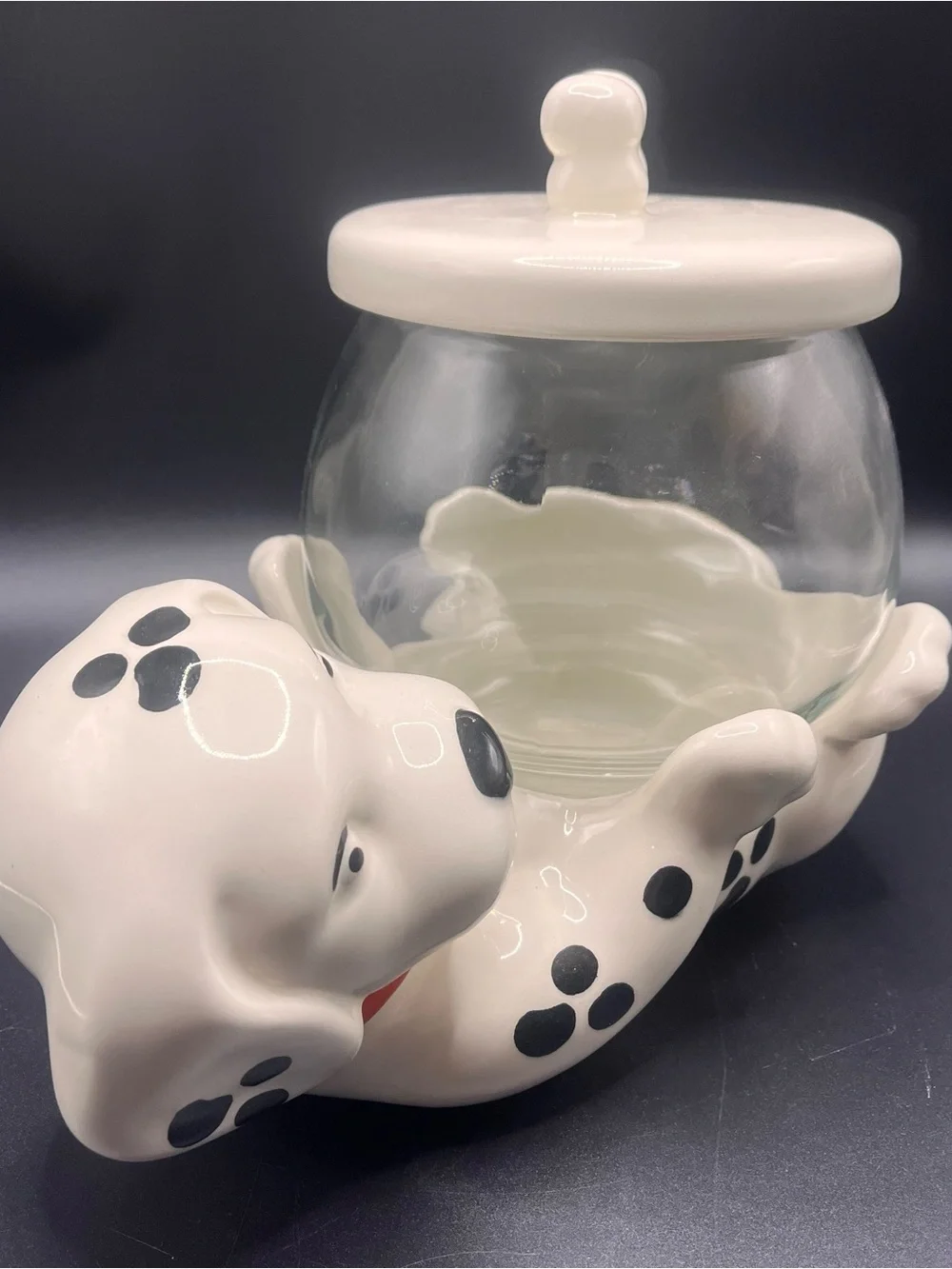 VTG TREASURE CRAFT DALMATIAN TREAT COOKIE JAR Anchor Hocking Fish Bowl Dog Candy